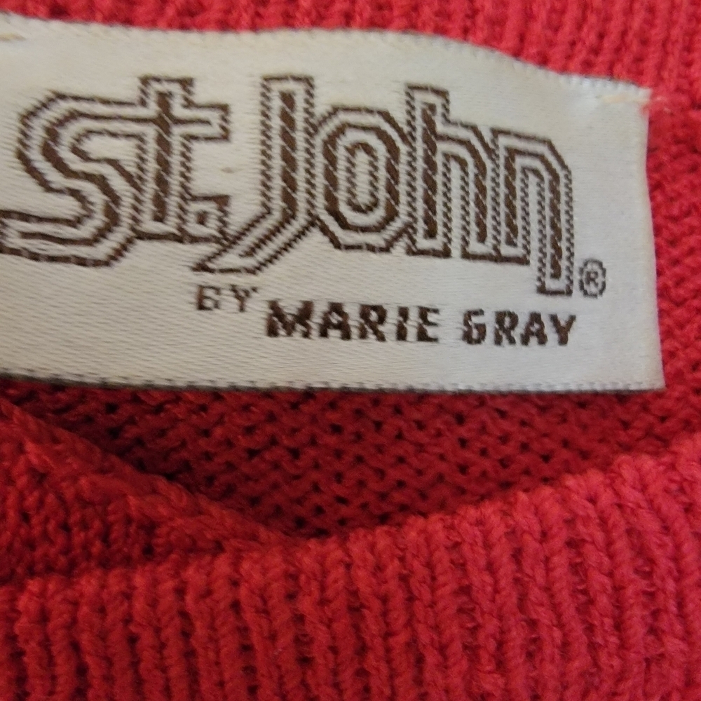 St John by Marie Gray Red Wrap Around Pull Over Sweater M/L - Picture 4 of 6